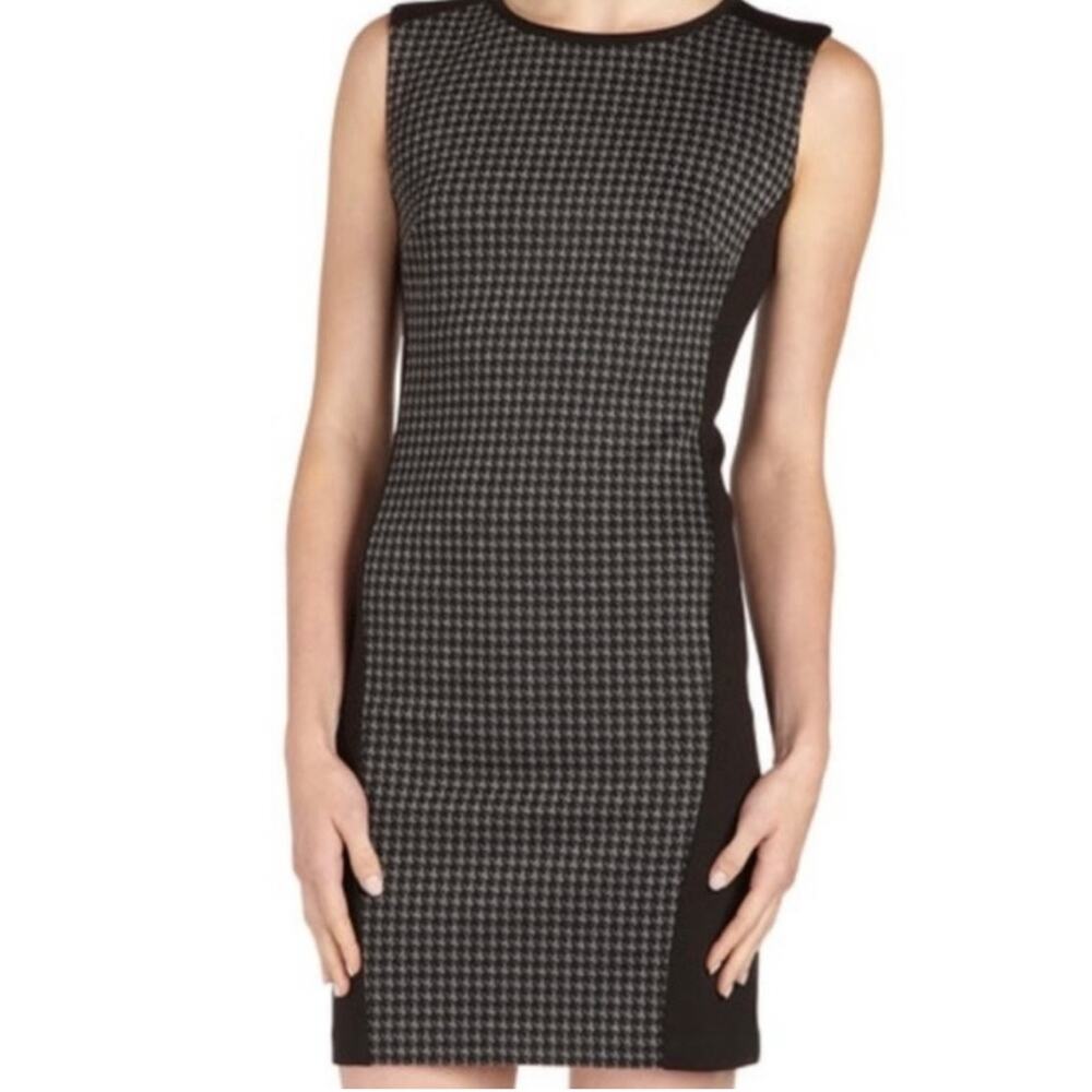 Laundry by Shelli Segal Size 6 Houndstooth Ponte Knit Sheath Dress Fitted